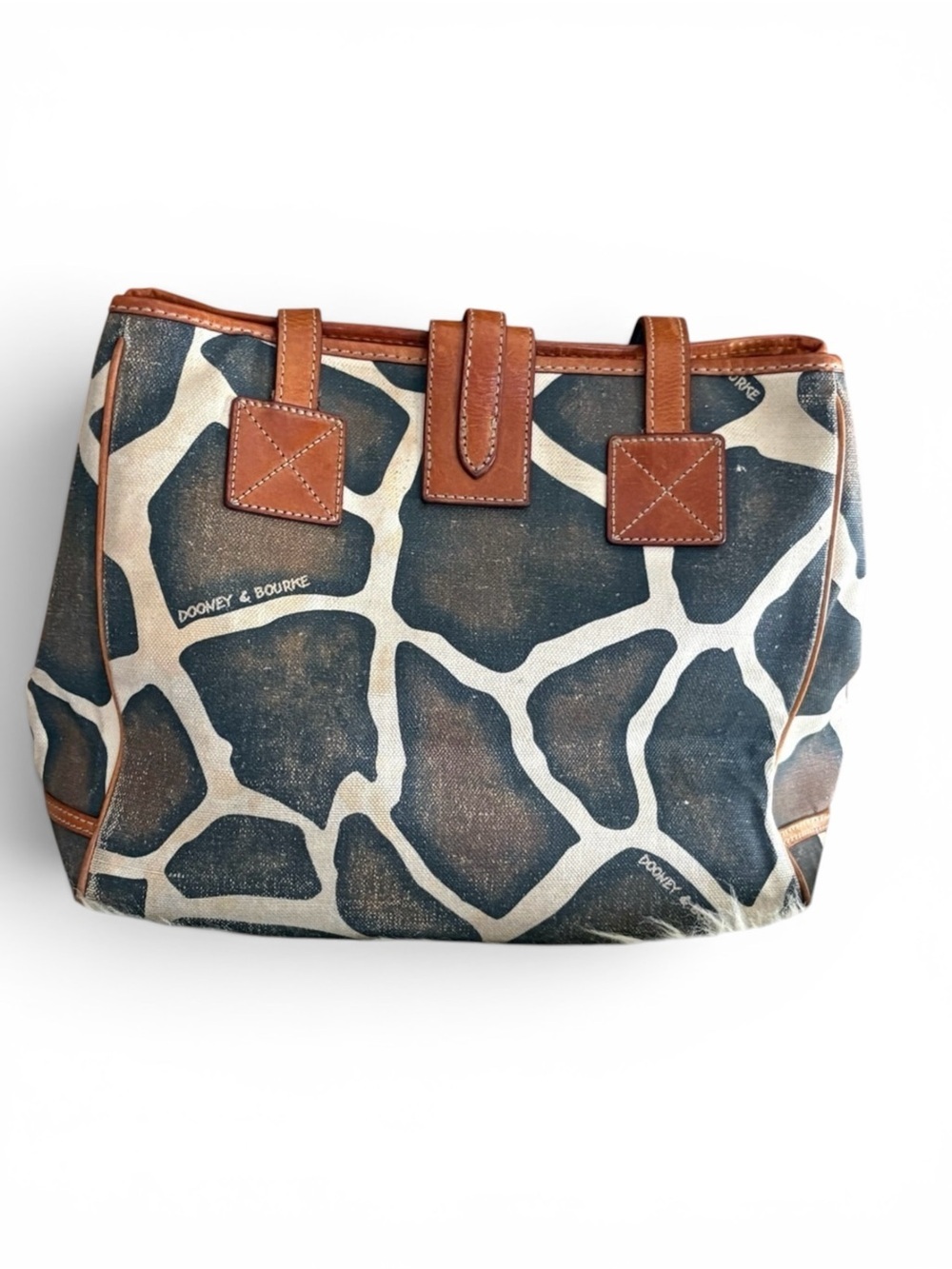 Dooney & Bourke Giraffe Print Canvas Tote Bag with Brown Leather Trim